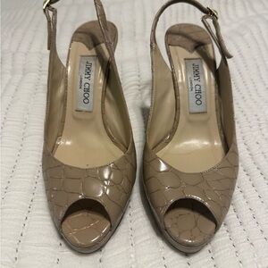 Jimmy Choo Beige Croc-Embossed Slingback Heels